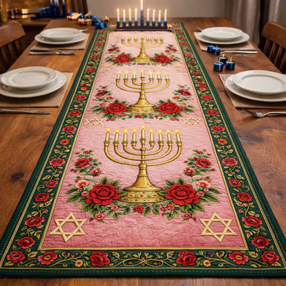 Menorah Rose Blessing Quilted Table Runner GFTOHD13496