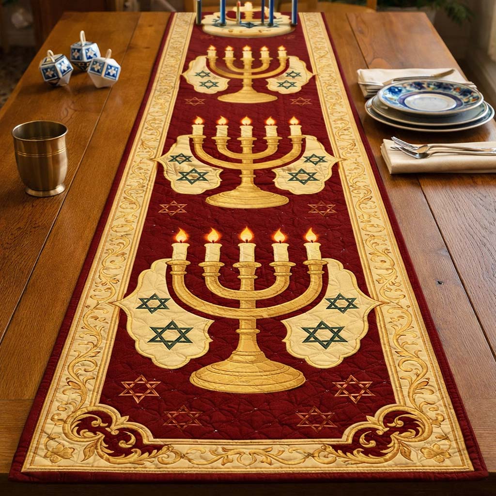 Golden Menorah Grace Quilted Table Runner GFTOHD13497