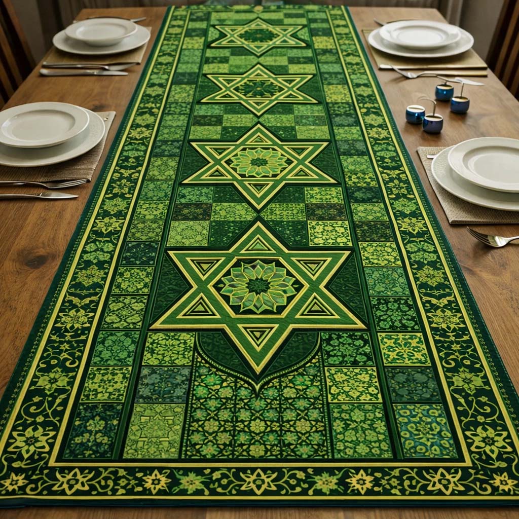 Emerald Star Mosaic Quilted Table Runner GFTOHD13499