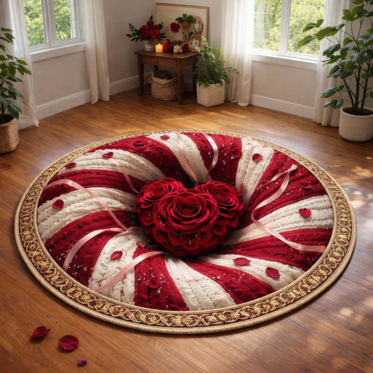 Crimson Heart Bloom Quilted Round Mat GFTOHD13524