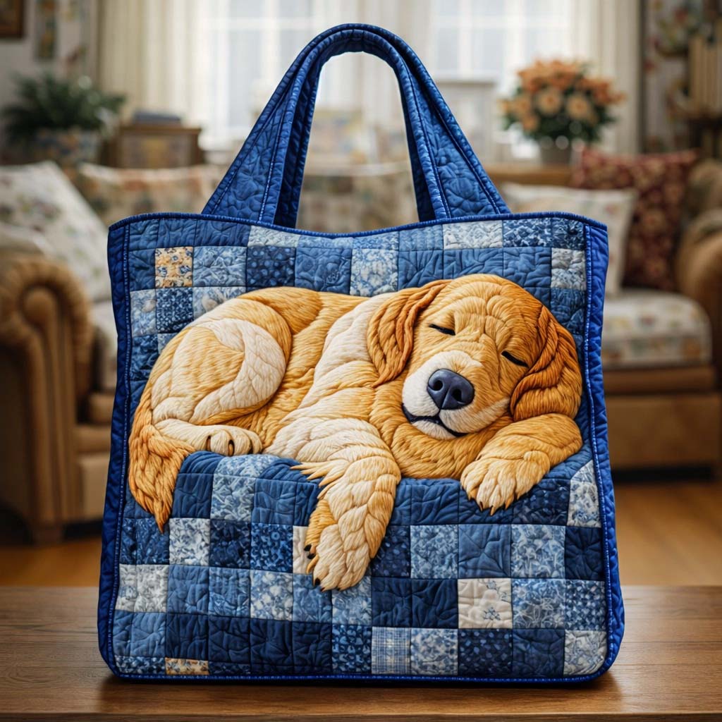 Sleeping Blue Pup Quilted Tote Bag GFTOHD13533