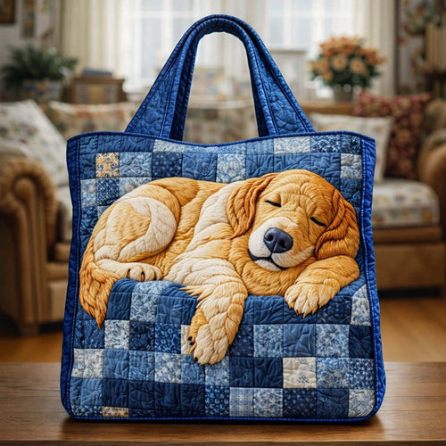 Sleeping Blue Pup Quilted Tote Bag GFTOHD13533