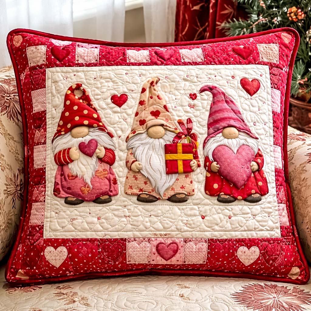Valentine Gnome Friends Quilted Pillow Case GFTOHD13570