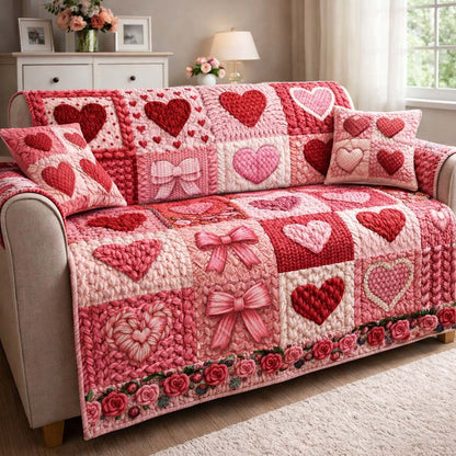 Blush Hearts Quilted Sofa Cover GFTOHD13575