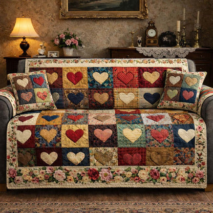 Vintage Hearts Quilted Sofa Cover GFTOHD13576