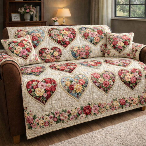 Floral Hearts Quilted Sofa Cover GFTOHD13577
