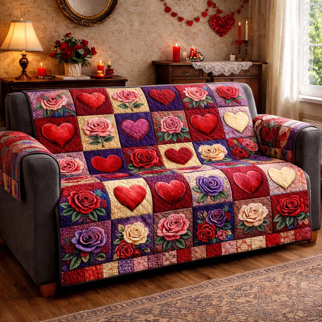 Rose Romance Quilted Sofa Cover GFTOHD13578