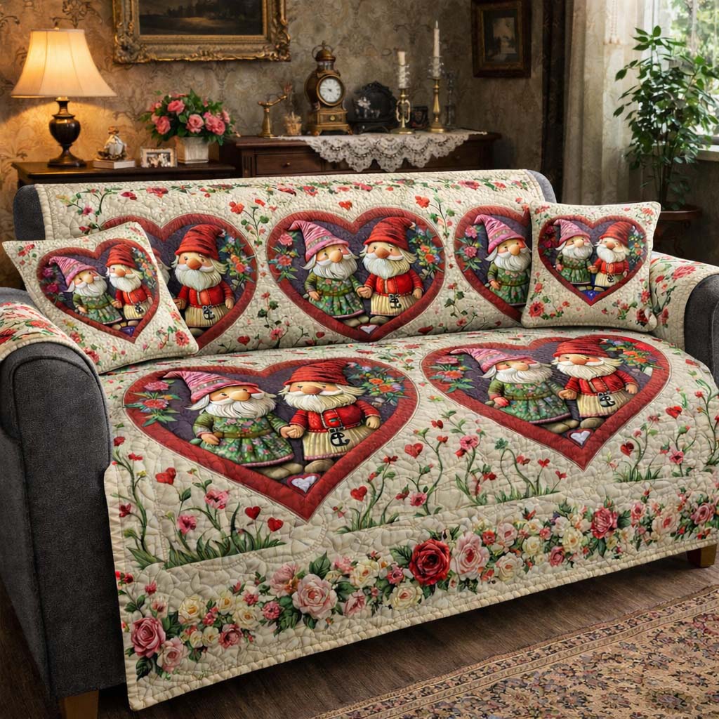 Hearted Gnomes Quilted Sofa Cover GFTOHD13581