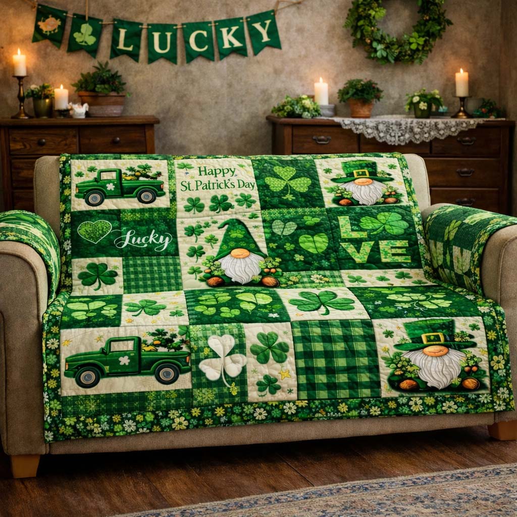Lucky Gnome Garden Quilted Sofa Cover GFTOHD13584
