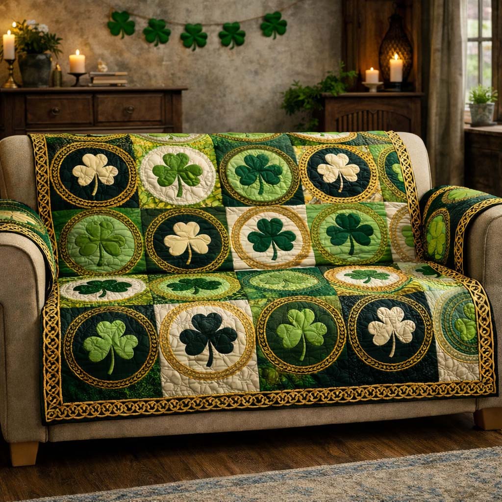 Golden Clover Medallion Quilted Sofa Cover GFTOHD13587