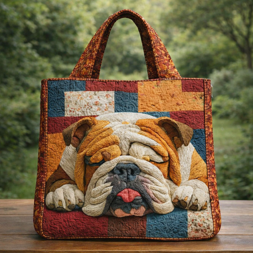 Sleepy Bulldog Patchwork Quilted Tote Bag GFTOHD13690