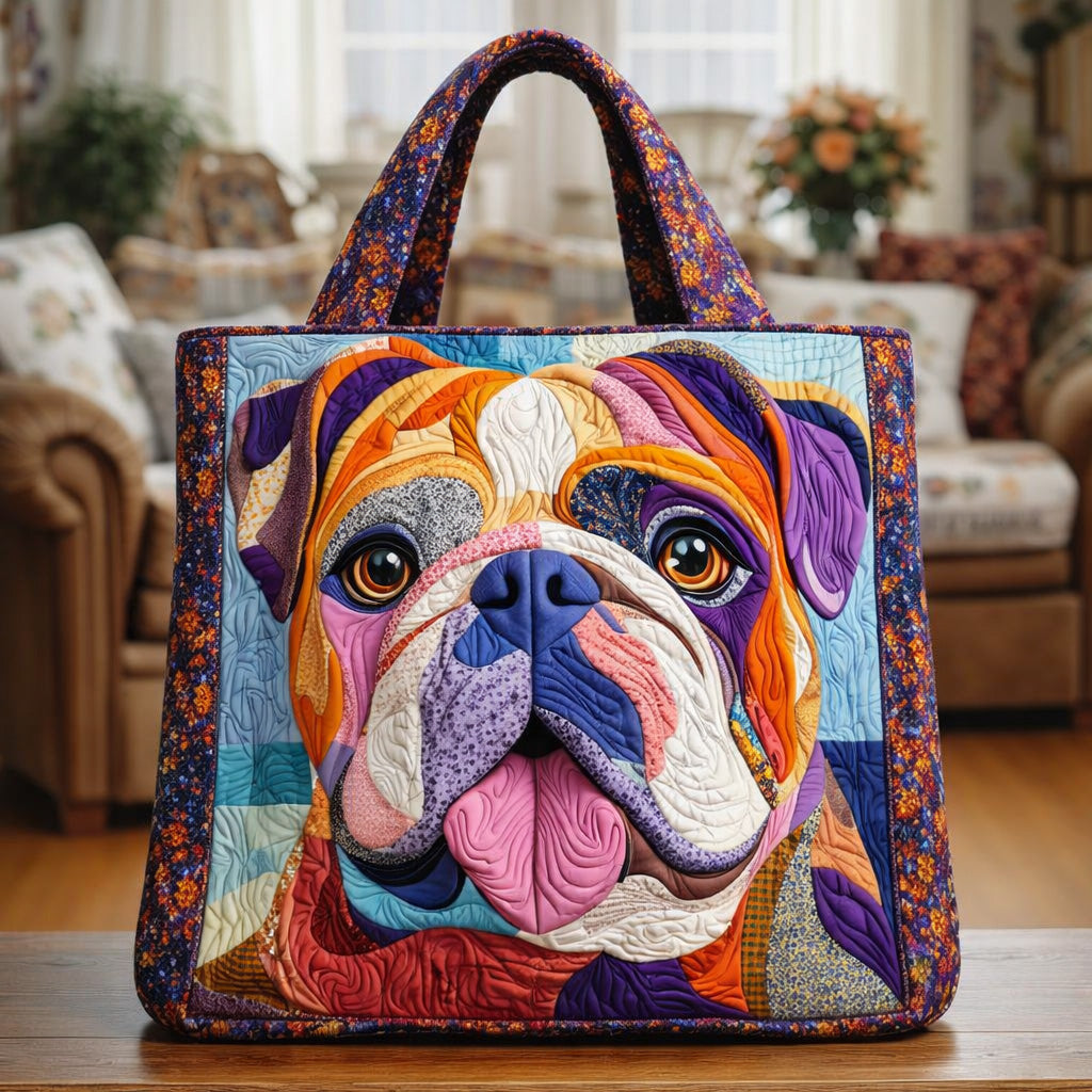 Colorful Bulldog Face Quilted Tote Bag GFTOHD13693