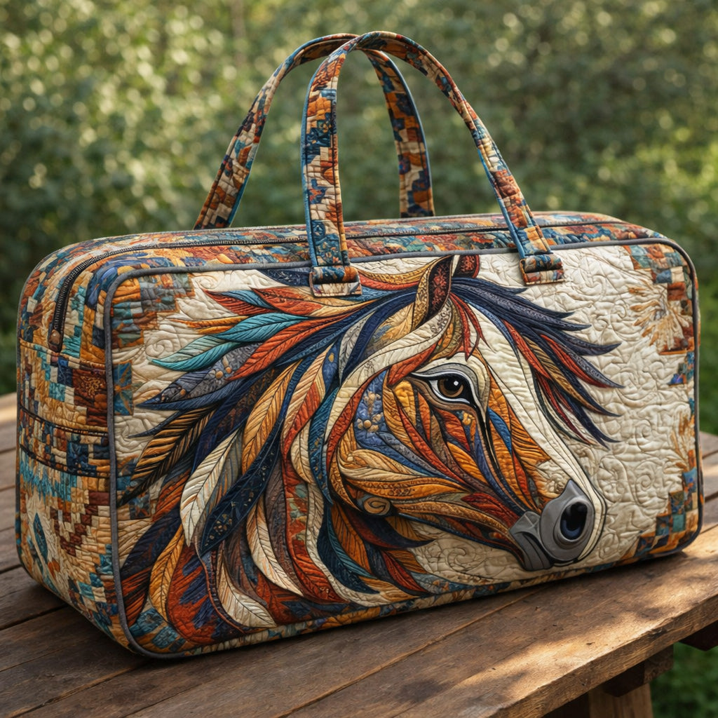 Feathered Horse Portrait Quilted Duffle Bag GFTOHD13719