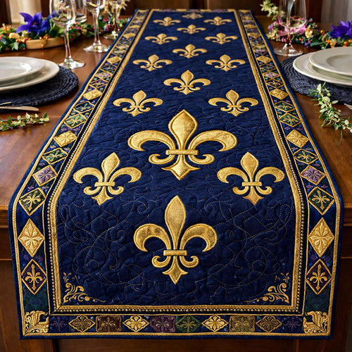 Midnight Fleur Gold Quilted Table Runner GFTOHD13738