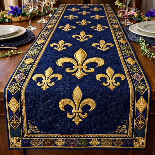 Midnight Fleur Gold Quilted Table Runner GFTOHD13738