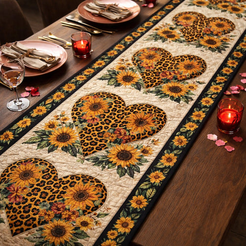 Sunflower Leopard Hearts Quilted Table Runner GFTOHD13776