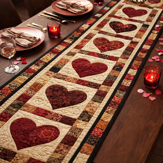 Rustic Patchwork Hearts Quilted Table Runner GFTOHD13779