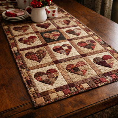 Rustic Patchwork Hearts Quilted Table Runner GFTOHD13780