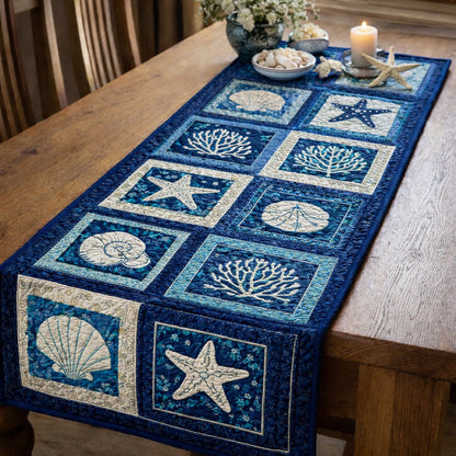 Coastal Shell Patchwork Quilted Table Runner GFTOHD13866