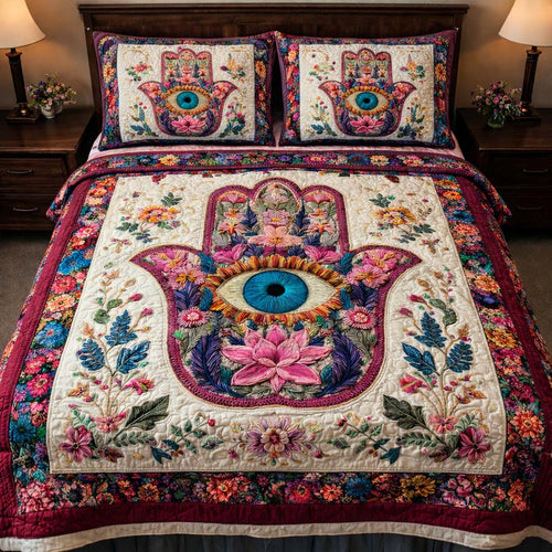 Floral Hamsa Harmony 3-Piece Quilted Bedding Set GFTOHD14053