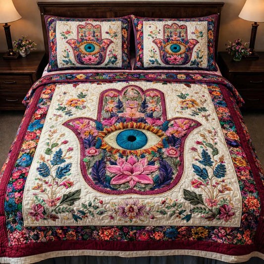 Floral Hamsa Harmony 3-Piece Quilted Bedding Set GFTOHD14053