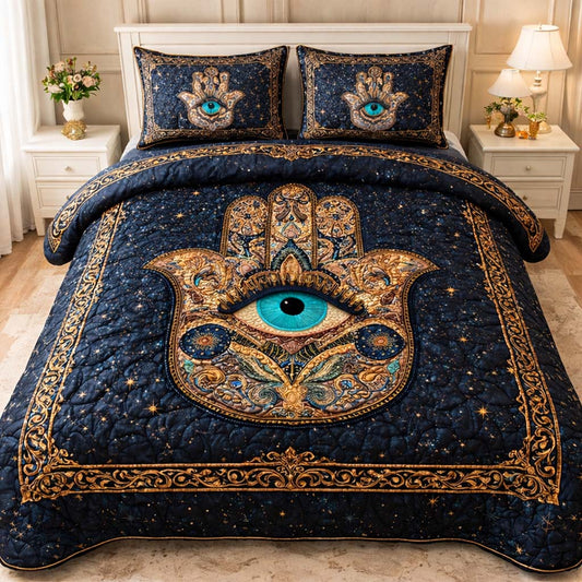 Celestial Hamsa Guardian 3-Piece Quilted Bedding Set GFTOHD14054