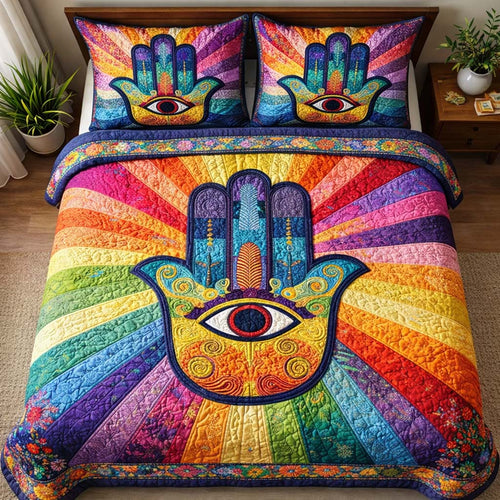 Rainbow Hamsa Radiance 3-Piece Quilted Bedding Set GFTOHD14055