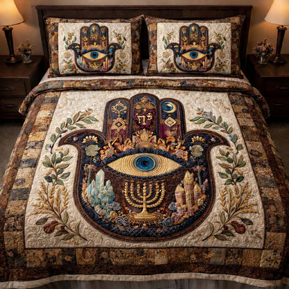 Sacred Hamsa Heritage 3-Piece Quilted Bedding Set GFTOHD14056