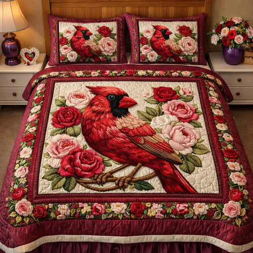 Scarlet Rose Cardinal 3-Piece Quilted Bedding Set GFTOHD14090