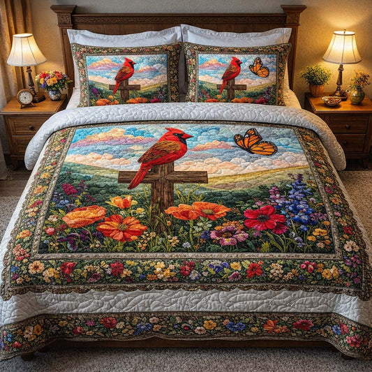 Meadow Cross Cardinal 3-Piece Quilted Bedding Set GFTOHD14092