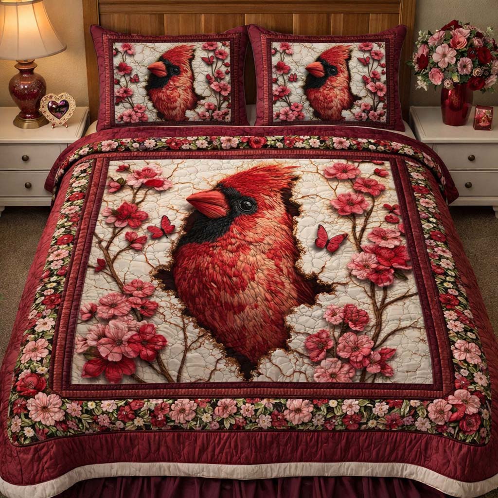 Blossom Heart Cardinal 3-Piece Quilted Bedding Set GFTOHD14093