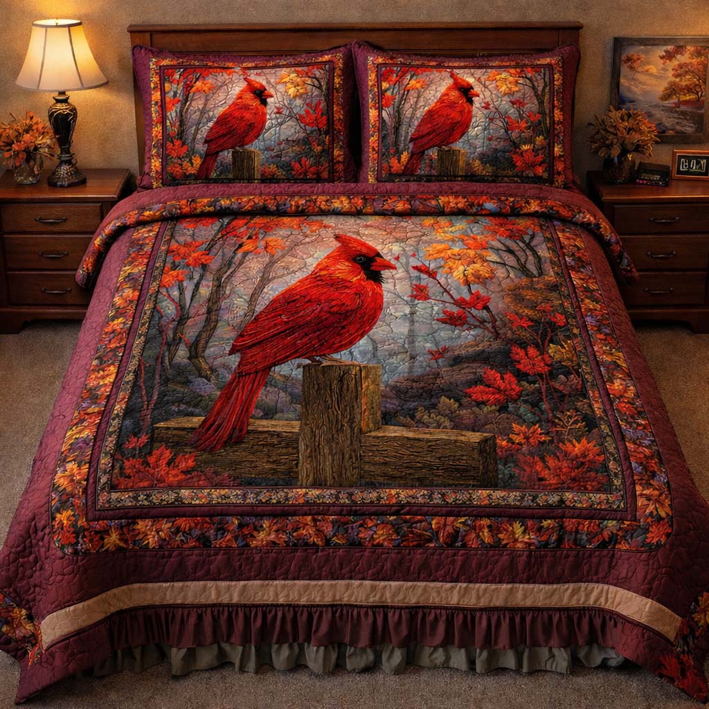 Autumn Forest Cardinal 3-Piece Quilted Bedding Set GFTOHD14094