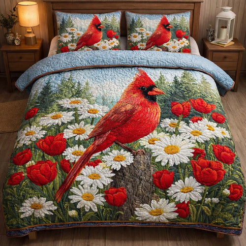Daisy Field Cardinal 3-Piece Quilted Bedding Set GFTOHD14096