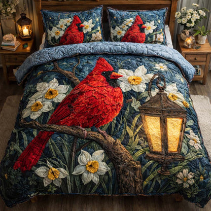 Midnight Lantern Cardinal 3-Piece Quilted Bedding Set GFTOHD14098