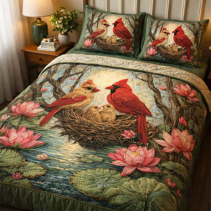 Lotus Nest Cardinals 3-Piece Quilted Bedding Set GFTOHD14099