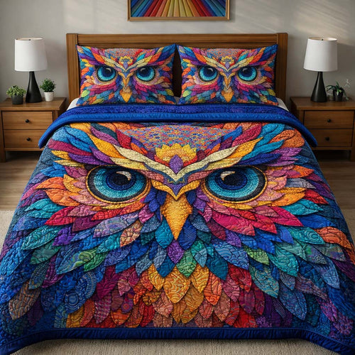 Rainbow Majesty Owl 3-Piece Quilted Bedding Set GFTOHD14155