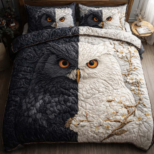 Yin Yang Owl 3-Piece Quilted Bedding Set GFTOHD14156