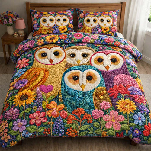 Garden Harmony Owls 3-Piece Quilted Bedding Set GFTOHD14159