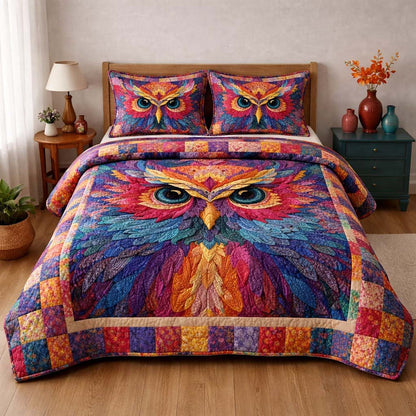 Prismatic Patchwork Owl 3-Piece Quilted Bedding Set GFTOHD14160