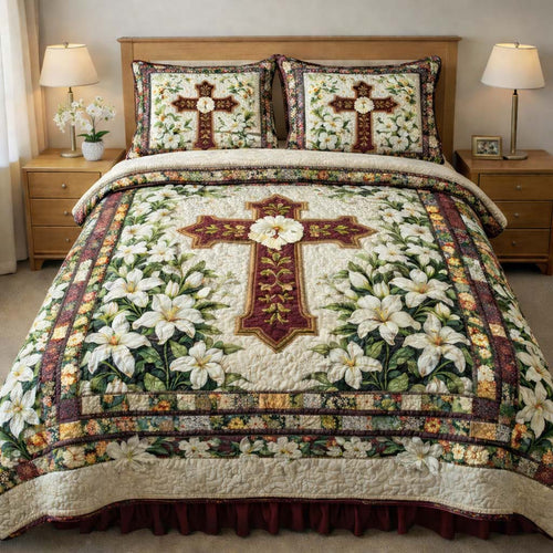 Lily Grace Cross 3-Piece Quilted Bedding Set GFTOHD14189