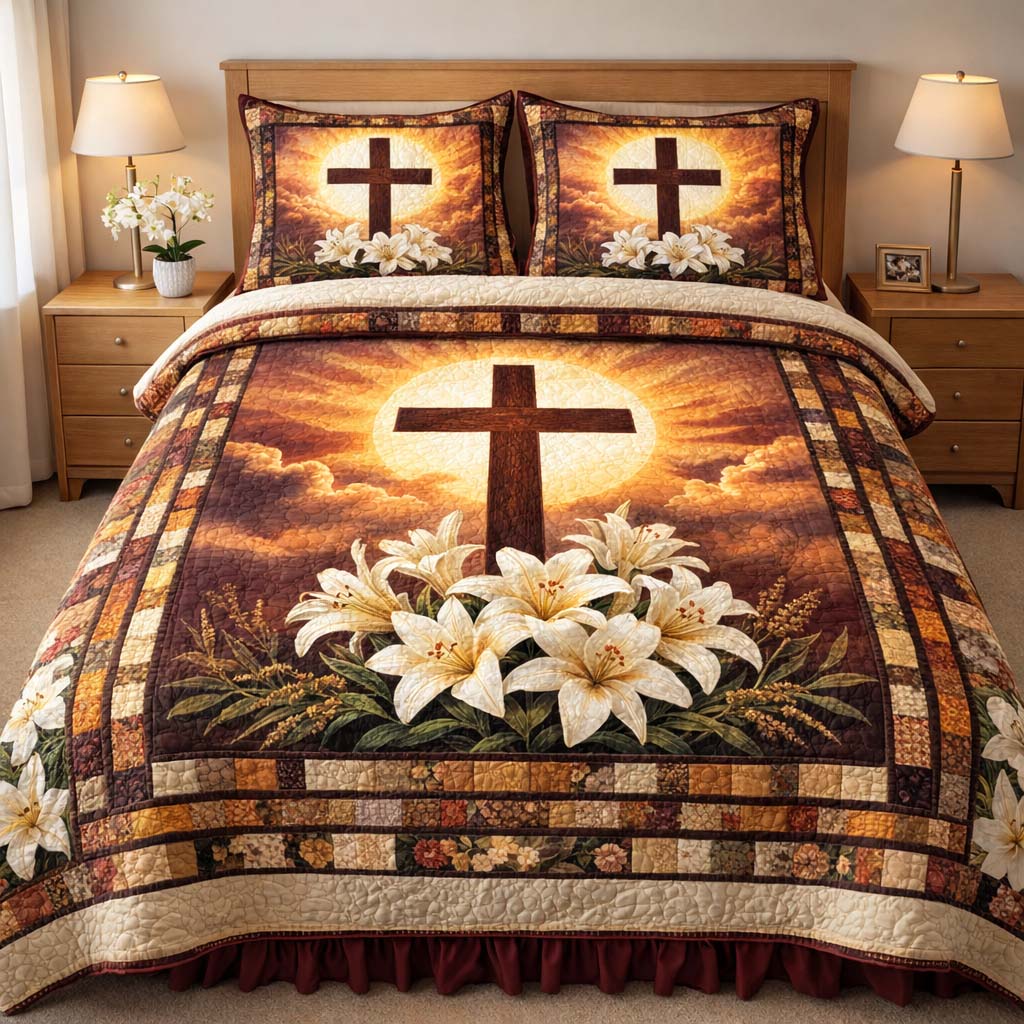 Radiant Sunrise Cross 3-Piece Quilted Bedding Set GFTOHD14190