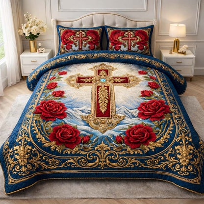 Royal Rose Cross 3-Piece Quilted Bedding Set GFTOHD14191