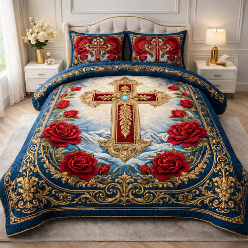 Royal Rose Cross 3-Piece Quilted Bedding Set GFTOHD14191