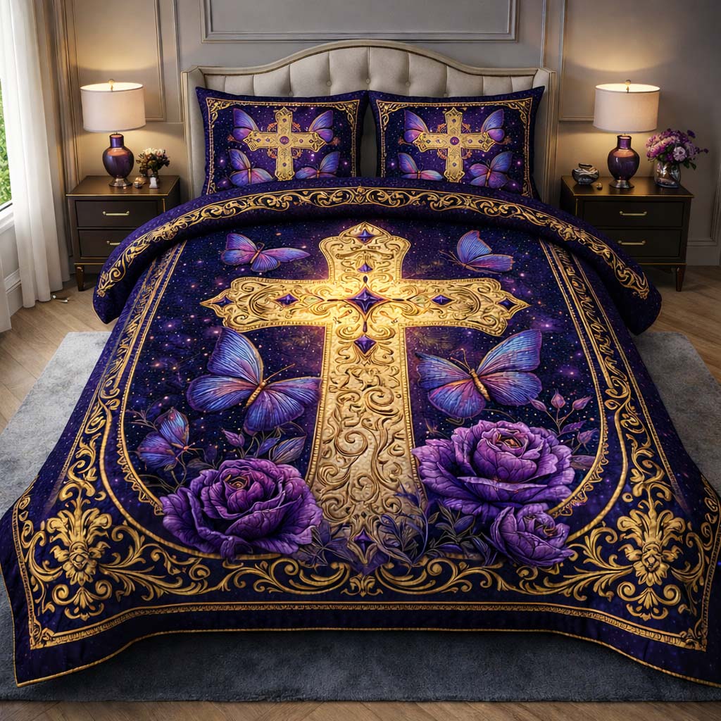 Celestial Butterfly Cross 3-Piece Quilted Bedding Set GFTOHD14192