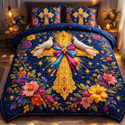 Golden Dove Cross 3-Piece Quilted Bedding Set GFTOHD14193