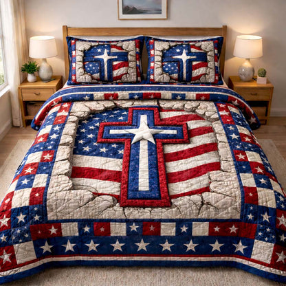Patriotic Faith Cross 3-Piece Quilted Bedding Set GFTOHD14194