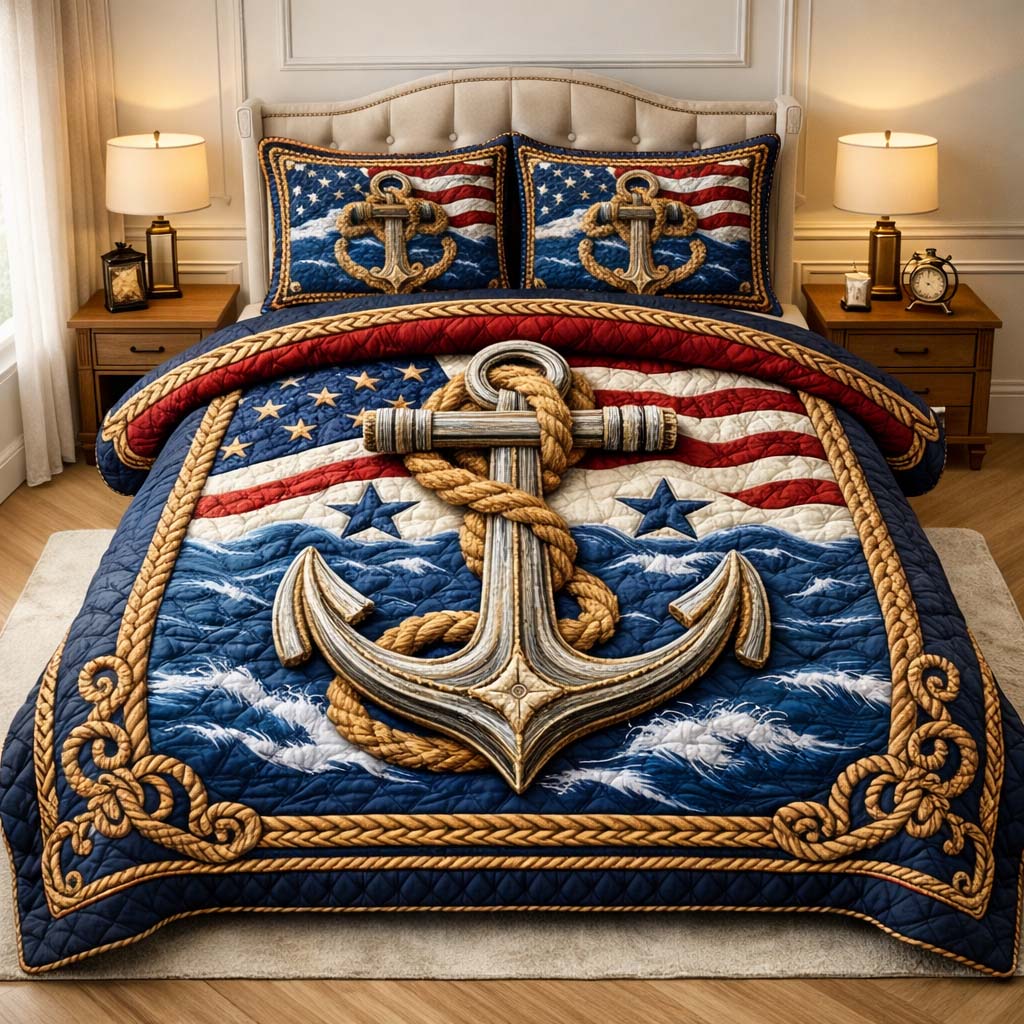 Patriot Anchor 3-Piece Quilted Bedding Set GFTOHD14212