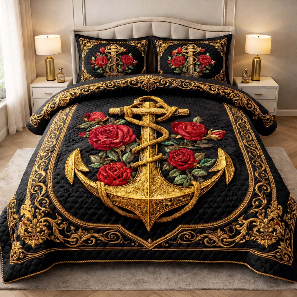 Royal Rose Anchor 3-Piece Quilted Bedding Set GFTOHD14215