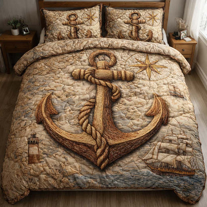 Vintage Harbor Anchor 3-Piece Quilted Bedding Set GFTOHD14216