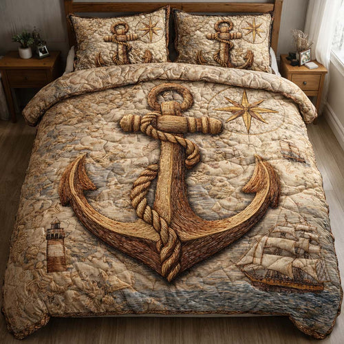 Vintage Harbor Anchor 3-Piece Quilted Bedding Set GFTOHD14216